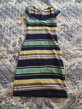Striped Navy & Yellow Knit Sheath Dress